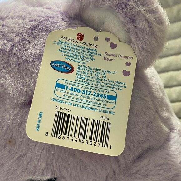 NWT Vtg 2015 Care Bears Stuffed Purple Toy Bear Sweet Dreams Plush Animal 20” - Picture 5 of 6